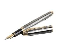 CYSUE Metal Fountain Pen Brushed Gray Grids/Black Iraurita Fine 0.5mm Golden Clip Business Office Student Writing Ink Pen(Only One Pen-Gray)