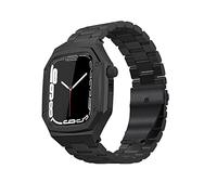 CYSUE Metal strap+case For Apple Watch Band 45mm 44mm Stainless Steel Retrofit Bracelet Wristband For iWatch series 8 7 6 5 4 SE band (Color : Black, Size : 44MM)