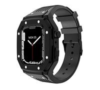 CYSUE Modification Mod Kit Metal Frame Silicone Strap For Apple Watch Band Case 7 6 5 4 SE For Iwatch Series 42MM 44MM 45MM (Color : Black, Size : 42MM)