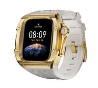CYSUE Stainless Steel Mod Set Case Strap，For Apple Watch Series 10 46mm Watch Rubber Sports Modification Kit Cover Band Replacement(Gold White)