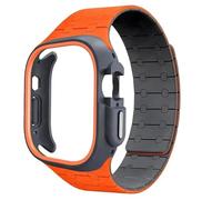 CYSUE TPU Case Silicone Strap for Apple Watch Band Ultra 2 49mm 45mm 44mm 41mm Protective Case Bracelet for Iwatch Series 9 8 7 6 5 4 Watchbands(Orange black,44mm)