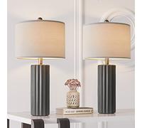 CYSYins 25'' Farmhouse Ceramic Table Lamp Set of 2 for Bedroom Living Room House Decor Deep Charcoal Grey Desk Lamps Home Office Dorm Rustic Modern Style