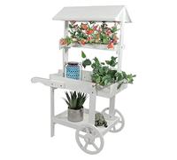 CYSYins Flower Cart Display Stand with Wheels - Dessert Candy Market 2 Shelves Fir Wood White