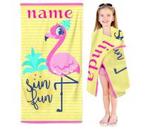 CYSYLQW Personalized Flamingo Beach Towel with Name, Personalized Microfiber Beach Towel Large 70x140cm Bath Towel Flamingo Leaves Beach Towels Flamingo for Beach (70 x 140 cm,1)