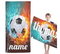 CYSYLQW Personalized Football Beach Towel with Name, Personalized Football Towel Bath Towel with Name Microfibre Beach Towel Large 100 x 200 cm Bath Towel Football for Children (50 x 100 cm,1)