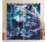 CYSYLQW Wolf Opaque Curtains Wolf with Eyelets Animal Blackout Curtains Set of 2 Curtains for Decoration Children's Room Wolf Blackout Curtain Set (2.150 x 166 cm (2 x 75 x 166 cm)