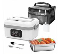 CYTBEK Electric Lunch Box, Portable Food Warmer with Rechargeable Battery, Stainless Steel Meal Heater for Office & Travel White-Gray