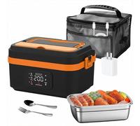 CYTBEK Electric Lunch Box, Portable Food Warmer with Rechargeable Battery, Stainless Steel Meal Heater for Office & Travel Black-Orange