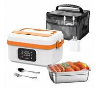 CYTBEK Electric Lunch Box, Portable Food Warmer with Rechargeable Battery, Stainless Steel Meal Heater for Office & Travel White-Orange