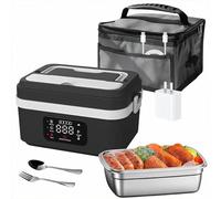 CYTBEK Portable 3-in-1 Self-Heating Electric Lunch Box Rechargeable Smart Food Jar with Automatic Timer Black-Gray