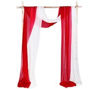 Cytdkve 2 Panels 18Ft Wedding Arch Draping Fabric, Sheer Arch Drapes for Wedding Party Backdrop (Slightly Shimmery, White & Red)