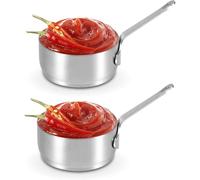 CYTGOUPER 2PCS Stainless Steel Condiment Sauce Cups,100ml/3.38oz Reusable Mini Saucepan,Pepper Juice Small Dipping Bowls with Handle for BBQ Restaurants Serving Sauce
