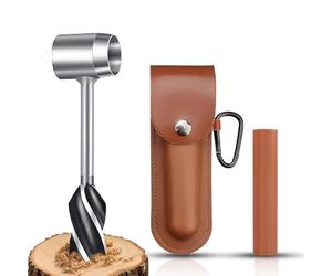 CYTGOUPER Bushcraft Tools Hand Auger Drill Bit Set, Wood Drills Peg Hole Tool Wrench with Drill, Manual Drill with PU Leather Storage Bag and Holster for Wilderness Adventure