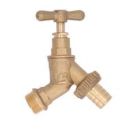 CYTGOUPER Irrigation Outdoor Garden Tap, Outlet 1/2 inch Inlet 3/4 inch Hose Union Bib Tap, Through The Wall Brass Outside Tap with Compression Wallplate Elbow for Outdoor Gardens