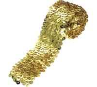 CYunhui Sequin Ribbon Trim for Sewing Crafts, 2Yard x 4.8cm Gold 1Pcs | 5-Row Gold Sequin Trim on Elastic Polyester Base, Stretchy and Easy to Sew, Great for Dance Costumes or Craft Projects