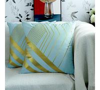 Cyuripu Pack of 2 Velvet Sky Blue Throw Pillow Covers 20x20 Inches with Three-Dimensional Gold Geometric Pattern Soft Decorative Square Cushion Covers for Couch Sofa Bed Living Room Car 50x50 Cm