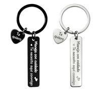CYUXING 2Pcs Drive Safe Keychain for Him, I Love You Keychain Black and Silver, Spanish Message Maneja Con Cuidado Te Necesito Aqui Conmigo & Te Quiero Heart, Gift for Husband, Dad - Car Accessories