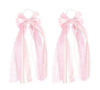 CYUXING 2pcs Western Cowboy Boot Bows Pink, Boot Bows with Lace Pearl Glitter Plaid Ribbon, Pink Ribbon for Boots, Cowgirl Boot Accessories for Women