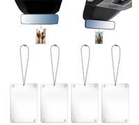 CYUXING 4Pcs Car Hanging Photo Holder, Universal Magnetic Holder with Chain Rear View Mirror Accessories Car Picture Frame Personalized Acrylic Transparent Ornaments Decor for Dads Gift