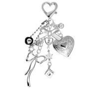 CYUXING Heart-Shaped Dice Black Eight Pendant Keychain, Silver Bag Charms Decorations, Keychain Accessories for Women Exquisite Design Suitable for Hanging on Bags & Keys