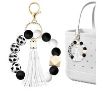 CYUXING Tote Bag Charm Compatible with Bogg Bag Accessories, Beach Keychain Silicone Bead Personalized Tassel Women Girls Handbags for Purse Bags Car Key Black White
