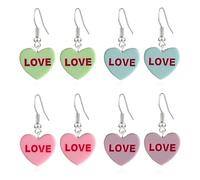 CYV 4 Pairs Cute Resin Candy Color Peach Heart Love Letter Dangle Drop Earrings Valentine Day Jewelry for Women, as picture, Acrylic, No Gemstone