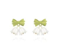 CYV Elegant Lily of the Valley White Bell Tulip Flower Green Bow Floral Stud Earrings for Women Jewelry, as picture, Acrylic, No Gemstone