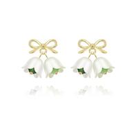 CYV Elegant Lily of the Valley White Bell Tulip Flower Green Bow Floral Stud Earrings for Women Jewelry, as picture, Acrylic, No Gemstone