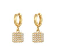 CYV Imitation Pearl Square Hoop Drop Earrings for Women Geometric Three-Dimensional Lightweight Dangle Earrings Minimalist Elegant Everyday Wedding Jewelry, M, Metal, No Gemstone