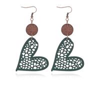 CYV Vintage Circular Round Leather Love Heart Wooden Hollow Out Geometric Drop Dangle Earrings for Women, M, Leather, No Gemstone