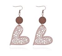 CYV Vintage Circular Round Leather Love Heart Wooden Hollow Out Geometric Drop Dangle Earrings for Women, M, Leather, No Gemstone