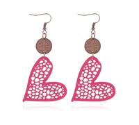 CYV Vintage Circular Round Leather Love Heart Wooden Hollow Out Geometric Drop Dangle Earrings for Women, M, Leather, No Gemstone