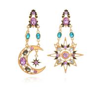 CYV Women's Vintage Asymmetric Hollow out Crystal Sun Moon Star Dangling Dangle Earrings Jewelry, as picture, Acrylic, No Gemstone