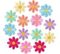 CYWQ 14Pcs Flower Iron on Patches, Daisy Flower Applique Patch, Sew On Embroidered Applique Sewing Patches for Bags, Jackets, Jeans, Clothes DIY Patches