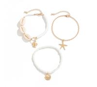 CYWQ 3Pcs Boho Beach Ankle Bracelets Starfish Seashell Anklets for Women Turquoise Beads Anklets Bracelets Set Summer Ocean Jewelry Gifts (White)
