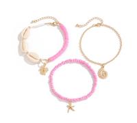 CYWQ 3Pcs Boho Beach Ankle Bracelets Starfish Seashell Anklets for Women Turquoise Beads Anklets Bracelets Set Summer Ocean Jewelry Gifts (Pink)