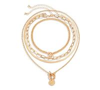 CYWQ 4pcs Layered Gold Necklaces Stack for Women,Chunky Gold Necklace Herringbone Paperclip Chain Necklace Retro Coin Medallion Pendant Jewelry Gifts