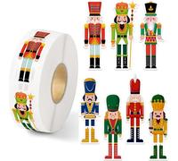 CYWQ 500Pcs Christmas Nutcracker Stickers Roll Cute King Soldier Figures Self Adhesive Labels Decals Xmas Winter Holiday DIY Craft Decor Supplies, 8 Designs