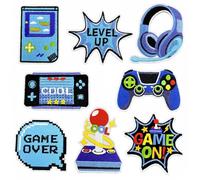 CYWQ 8Pcs Video Game Iron on Patches Blue Pixelated Gaming Embroidered Applique Repair Patch DIY Craft Accessories Gifts for Kids Boys Gamer Fans Enthusiasts Clothing Backpack Hat