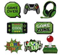 CYWQ 8Pcs Video Game Iron on Patches Green Pixelated Gaming Embroidered Applique Repair Patch DIY Craft Accessories Gifts for Kids Boys Gamer Fans Enthusiasts Clothing Backpack Hat
