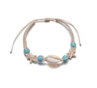 CYWQ Shell Anklet for Women Summer Natural Cowrie Adjustable Ankle Bracelet Boho Hawaiian Beach Seashell Starfish Scallop Foot Jewelry Gifts (turquoise shell)