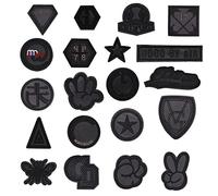 CYWQZZ 20 PCS Iron on Patches,Black Embroidered Appliques Sticker Patches Badge Embroidered Fabric Iron on or Sew on Patches for Clothes Hat Jeans