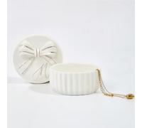CYYBSSA Monogram Ceramic Jewelry Box with Bow Decorative Cream White Trinket Dish Exquisite and Elegant Gifts Suitable for Women on Birthdays Christmas Thanksgiving and Valentine's Day（S）