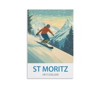 CYYHGEE Vintage Travel Posters St Moritz Switzerland 16x24inch(40x60cm) Canvas Poster Wall Art Living Room Home Decor