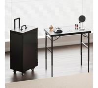 CyyKcc Portable Professional Nail Station, Makeup Manicure Trolley with Detachable Table, Rolling Travel Case for Artist, Black