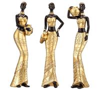 CYYKDA 3 Pack Vintage African Statues- Women's Tribal African American Figurines- Bookshelf, Office Decor- Deal For Birthday, Christmas, Thanksgiving, Mom Gifts-Gold