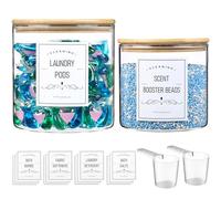 CYYKDA Glass Laundry Jars - 2 Count, 0.8 Gallon Capacity, White, Round, Airtight Bamboo Lid, Laundry Pods Container, Detergent Powder, Scent Boosters