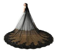 CYYPLAS Long Bride Wedding Veil - 118 Inch Black Cathedral Length Bridal Lace edge Veil, 1 Tier Drop With Alloy Comb (Black)