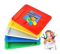 CYYSHR 5 Pcs Plastic Serving Tray Play Art Activity Trays Anti-Slip Crafts Organizer for Crafts, DIY Projects, Painting, Beads - 28 x 21 x 3cm, Yellow, blue, multicolor, white, green, red