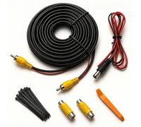CYZBL 10M RCA Car Video Cable Kit, with Complete set of tools | 10M RCA Cable + 1M DC Power Wire + 2 Adapter + 100 Ties + Pry Tool, for Car Reversing Camera/DVD/TV Audio with Detection Wire